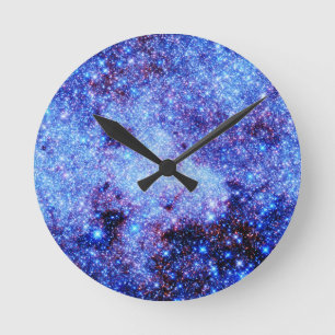 Blue Sparkle Stars Round Clock