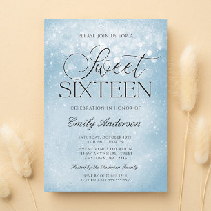 Blue Sparkle Sweet 16 Invitation