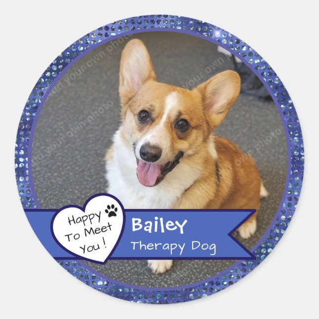 Blue Sparkle Therapy Dog Visit Custom Classic Round Sticker (Front)