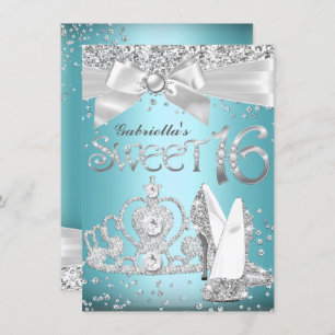 Blue Sparkle Tiara & Heels Sweet 16 Invite