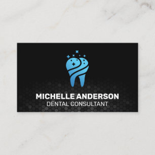 Blue Sparkle Tooth Icon   Geometric Background Business Card