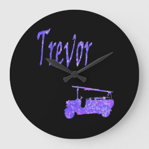 Blue Sparkle Trevor, Name, With Fire Truck,  Large Clock