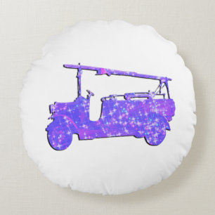 Blue Sparkle Vintage Fire Trucks, Round Cushion