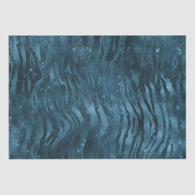 Blue Sparkle Zebra Print Tissue Paper (Front)