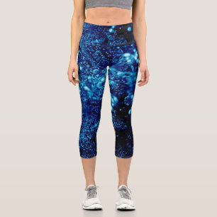 Blue sparkles Abstract Frozen bubbles Capri Leggings