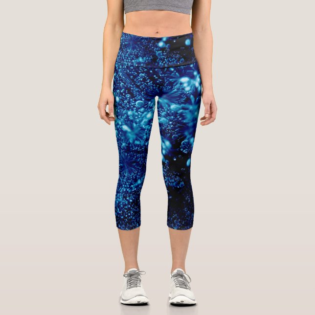 Blue sparkles Abstract Frozen bubbles Capri Leggings (Front)