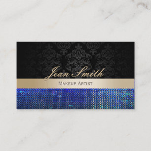 Blue Sparkles Damask Makeup Artist Business Cards