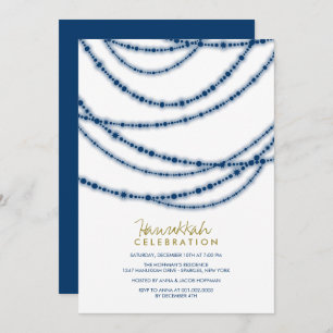 Blue Sparkles Hanukkah Celebration Holiday Party Invitation