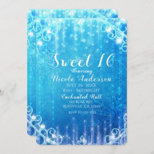 Blue Sparkling Frozen Ice Sweet 16 Birthday Party Invitation