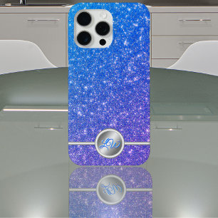 Blue sparkling glitter monogram phone case