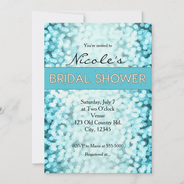 Blue Sparkling Lights BRIDAL SHOWER Invitations (Front)