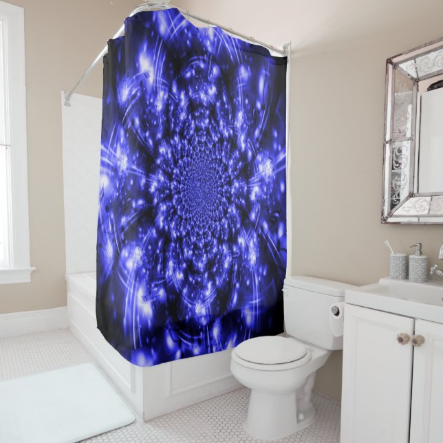 Blue Sparkling Lights Shower Curtain (In Situ)