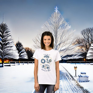Blue Sparkling New Year Glitter Cheer Stars Floral T-Shirt
