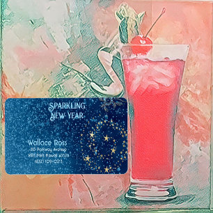 Blue Sparkling New Year Glitter Stars Floral Party Label