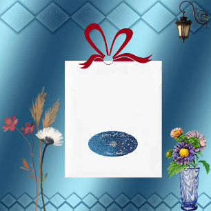 Blue Sparkling New Year Glitter Stars Floral Party Oval Sticker