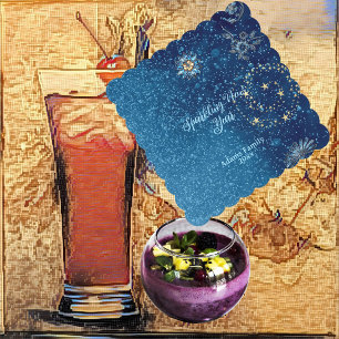 Blue Sparkling New Year Glitter Stars Floral Party Paper Coaster