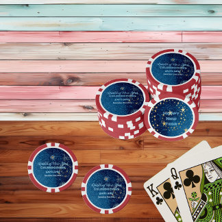 Blue Sparkling New Year Glitter Stars Floral Party Poker Chips