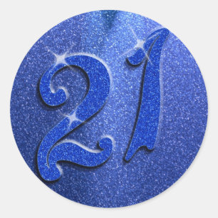 Blue Sparkly 21st Birthday Party Stickers