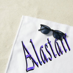 Blue Sparkly Alastair Name, Beach Towel