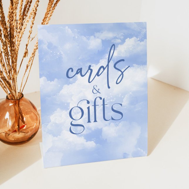 Blue Sparkly Clouds Cards & Gifts Pedestal Sign (Creator Uploaded)