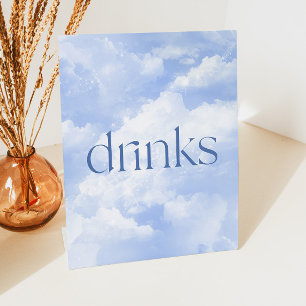Blue Sparkly Clouds Drinks Table Pedestal Sign