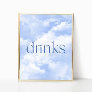 Blue Sparkly Clouds Drinks Table Sign