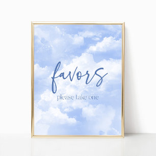 Blue Sparkly Clouds Party Favors Sign