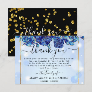 Blue Sparkly Elegant Funeral Food Thank You Card