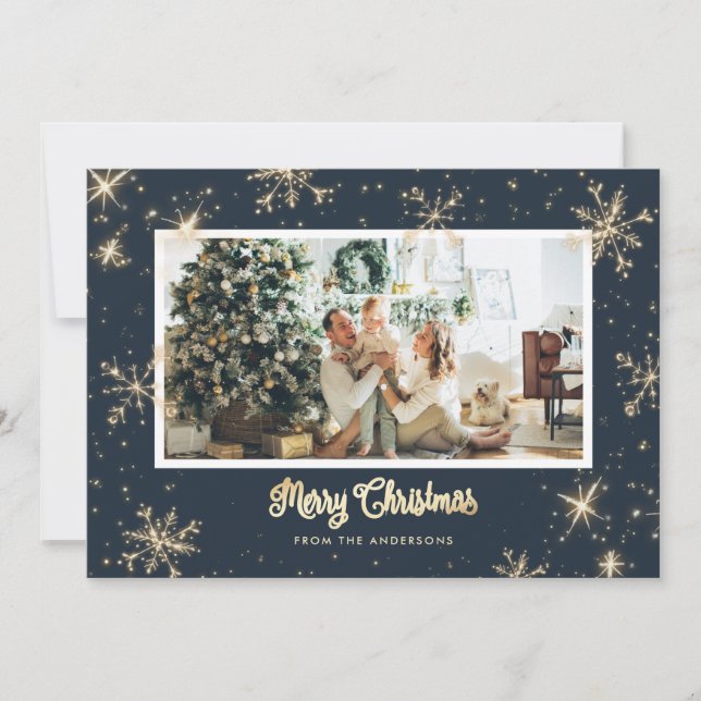 Blue Sparkly Photo Christmas Cards (Front)