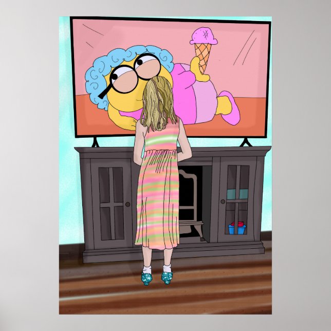 Blue Sparkly Shoes | Little Girl Watching Tv Poster (Front)