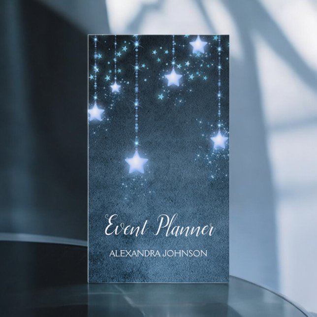 Blue Sparkly Stars under the Sky Event Planner Business Card (Creator Uploaded)