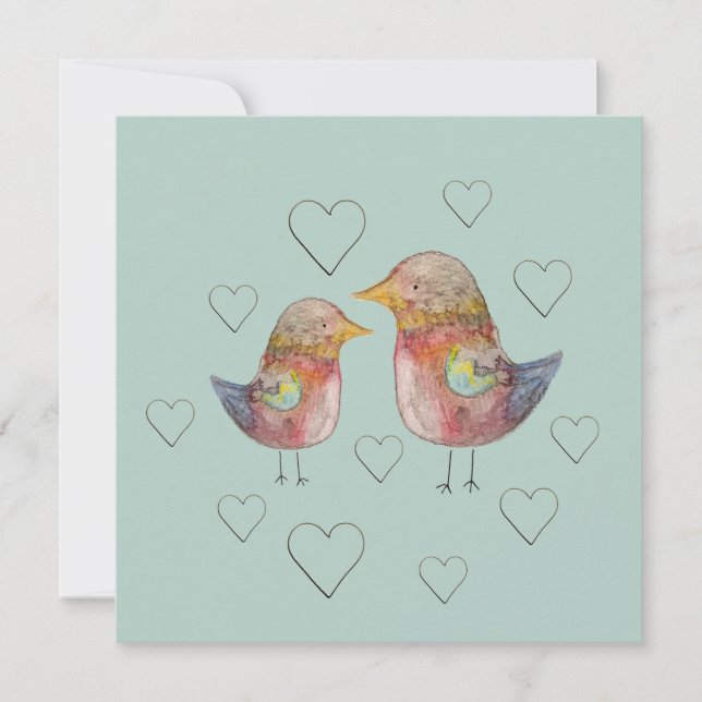 Blue Sparrow In Love Watercolor Art (Front)