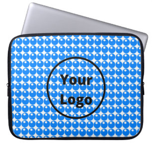 Blue sphere circles pattern on white laptop sleeve