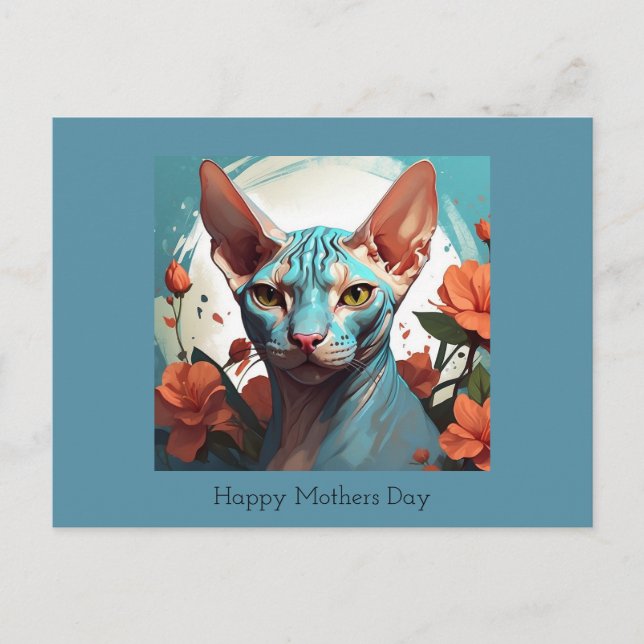 Blue Sphinx Cat Mother's Day Postcard (Front)