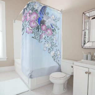 Blue Spider Bird Flower Print   Spider Lovers Shower Curtain