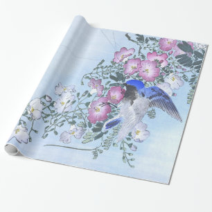 Blue Spider Bird Flower Print Spider Lovers Wrapping Paper