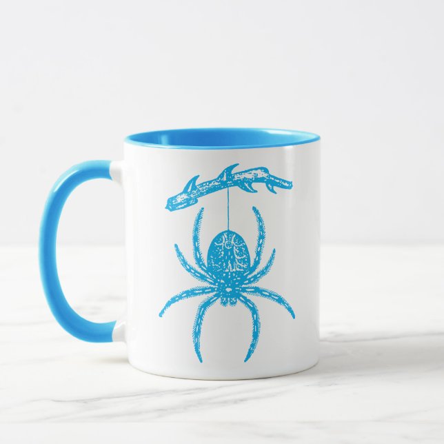 Blue Spider Hanging From Branch Mug (Left)