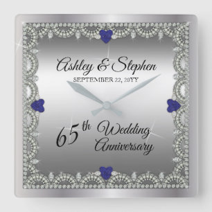 Blue Spinel   Diamonds 65th Wedding Anniversary Square Wall Clock
