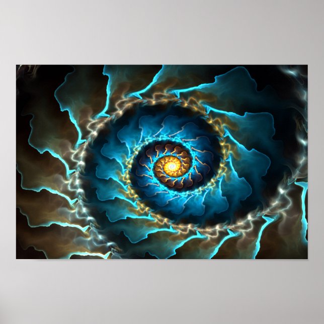 blue spiral abstract design fractal poster (Front)