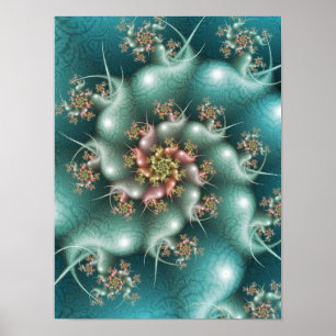 Blue Spiral Fractal Poster