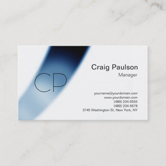 Blue Spiral Pattern White Monogram Business Card (Front)