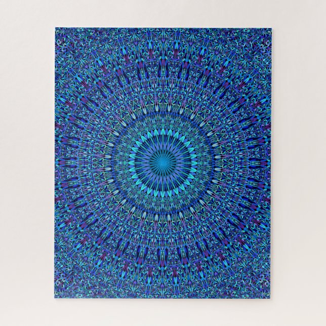 Blue Spiritual Flower Garden Mandala Jigsaw Puzzle (Vertical)