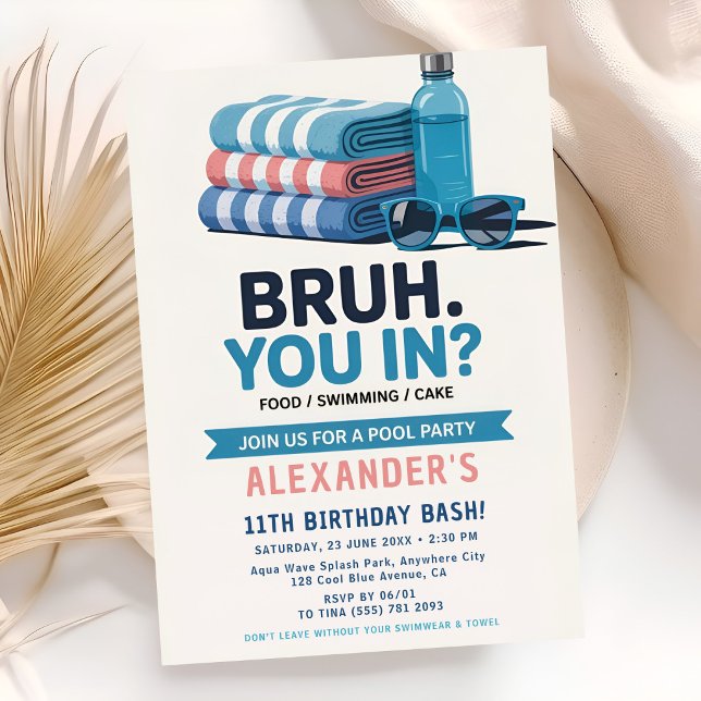 Blue Splash Boy Birthday Pool Party  Invitation (Creator Uploaded)