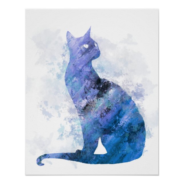 Blue Splash Digital Watercolor Siamese Cat 726 Poster (Front)