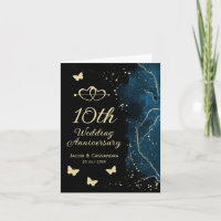 Blue Splash Gold Glitter Butterflies Anniversary