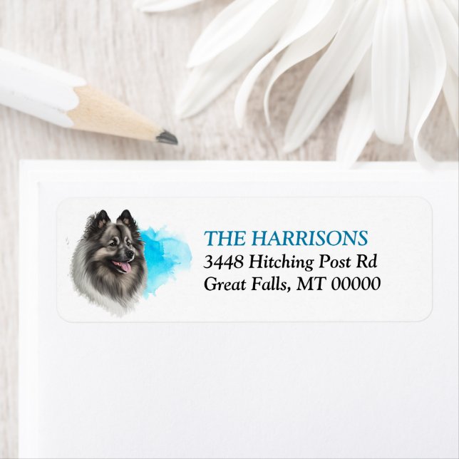 Blue Splash Keeshond Dog Return Address Label (Insitu)