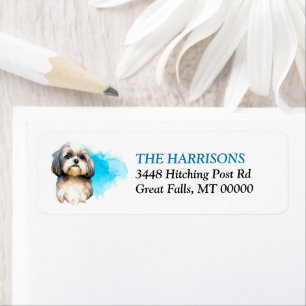 Blue Splash Shih Tzu Dog Return Address Return Address Label