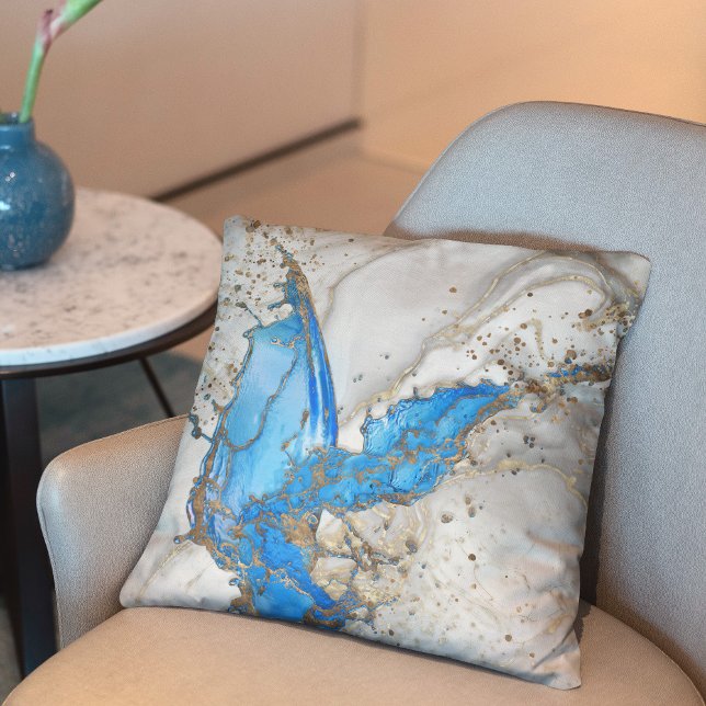 Blue splatter - grey marble and gold cushion (Creator Uploaded)