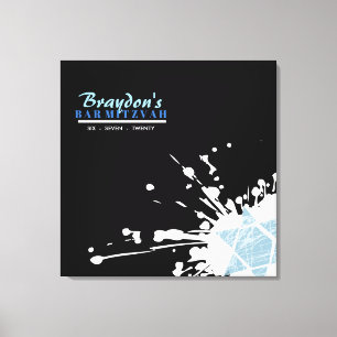 BLUE SPLATTER STAR Bar Bat Mitzvah Sign In Board