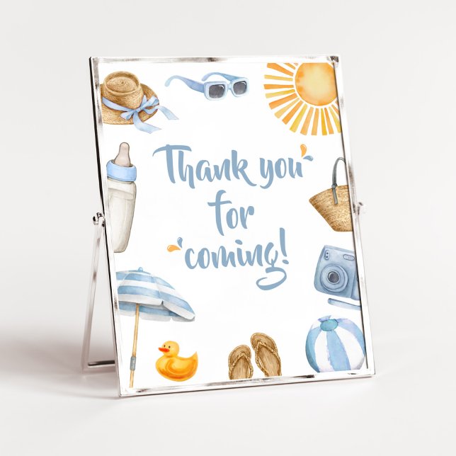 Blue Splish Splash Thank you for Coming Poster (Boy Summer Beach Baby Shower Thank you for Coming Sign)